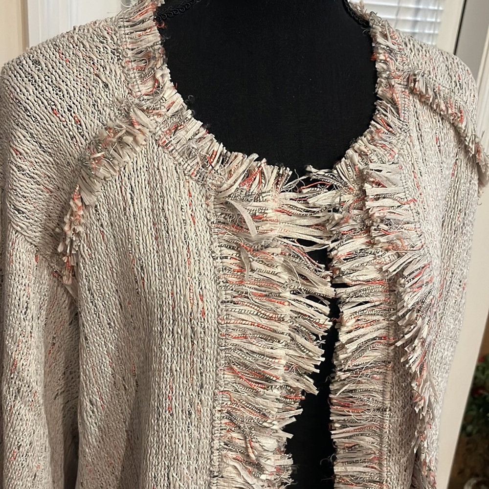 NIC+ZOE Multicolored Fringe Trimmed Open Front Knit PLUS Cardigan - 3X